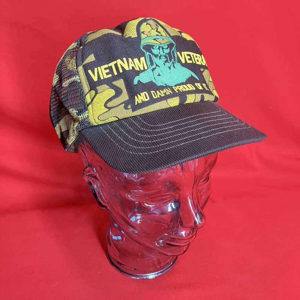 Vintage Vietnam Veteran & Damn Proud Of It Truckers Hat Mesh Snap Back Cap /Flaw